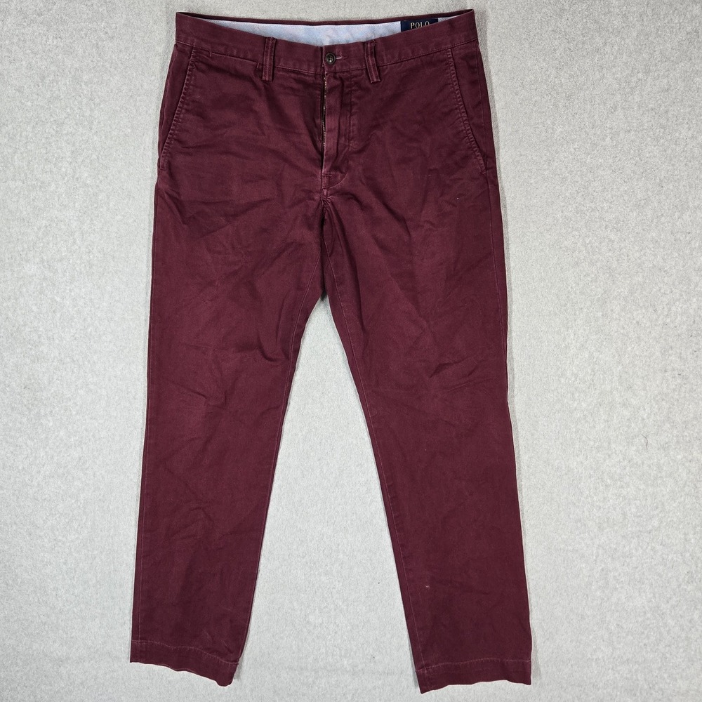 Polo Ralph Lauren Men Pants 32/32 Burgundy Embroidered Chino Twill Stretch